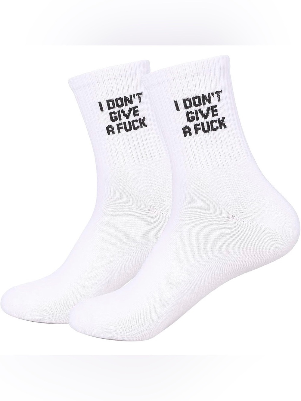White Crew Socks with 'I Don't Give A F*ck' Text NWOT 2 available at this price